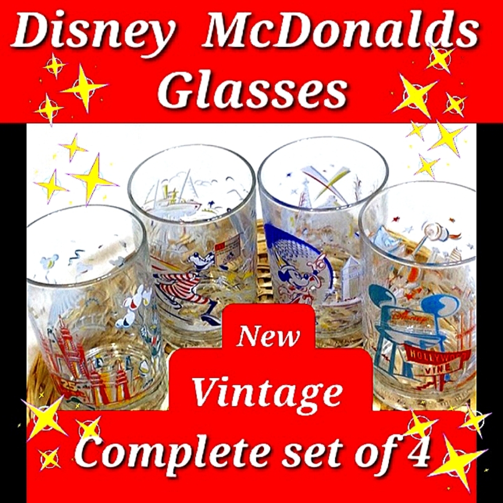 DISNEY McDonalds Anniversary Glasses 4 Count Vintage Mickey Goofy Donald Duck - Picture 1 of 16